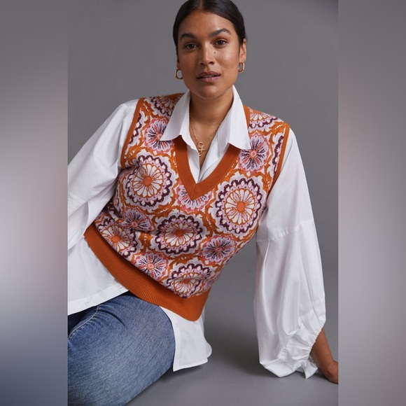 Anthropologie by Maeve Jacquard Sweater Vest size S NWT - Picture 3 of 11